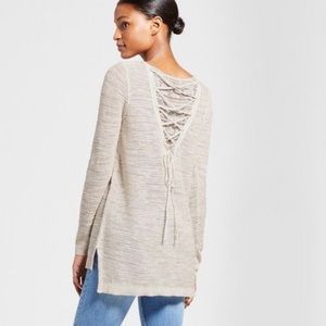 Knox Rose Oatmeal back- lace up tunic sweater XL
